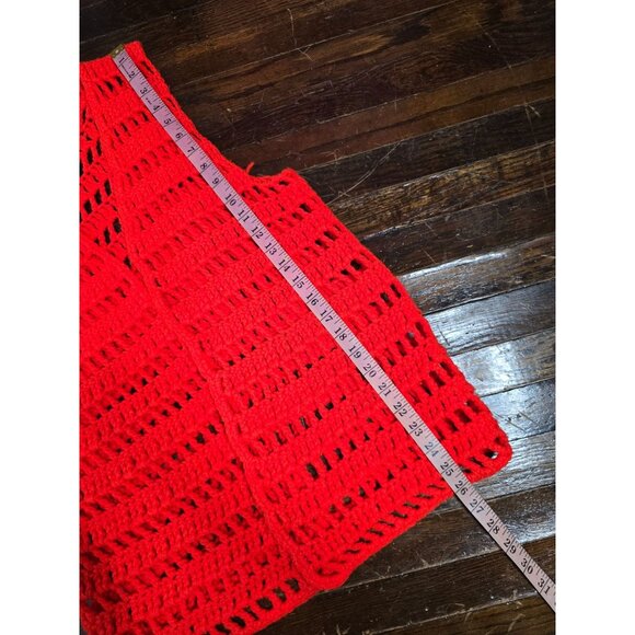 Vintage 1960s 1970s Red Crochet Knit Sweater Vest Hippie Mod - Picture 7 of 8